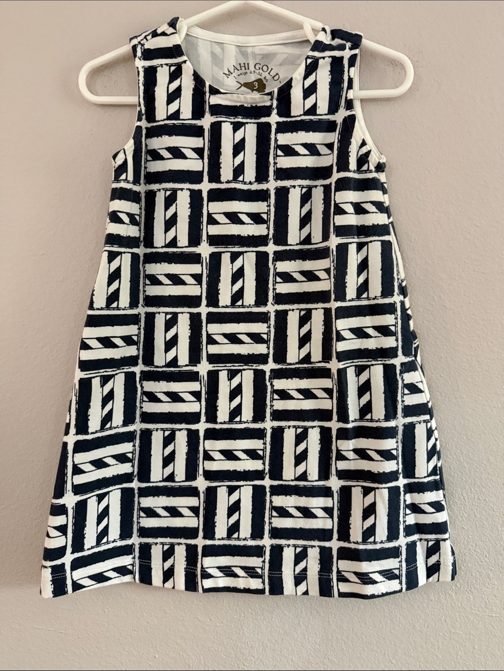 MAHI GOLD Girls Navy Blue White Geometric Sleeveless Dress Size 3 - [1207]